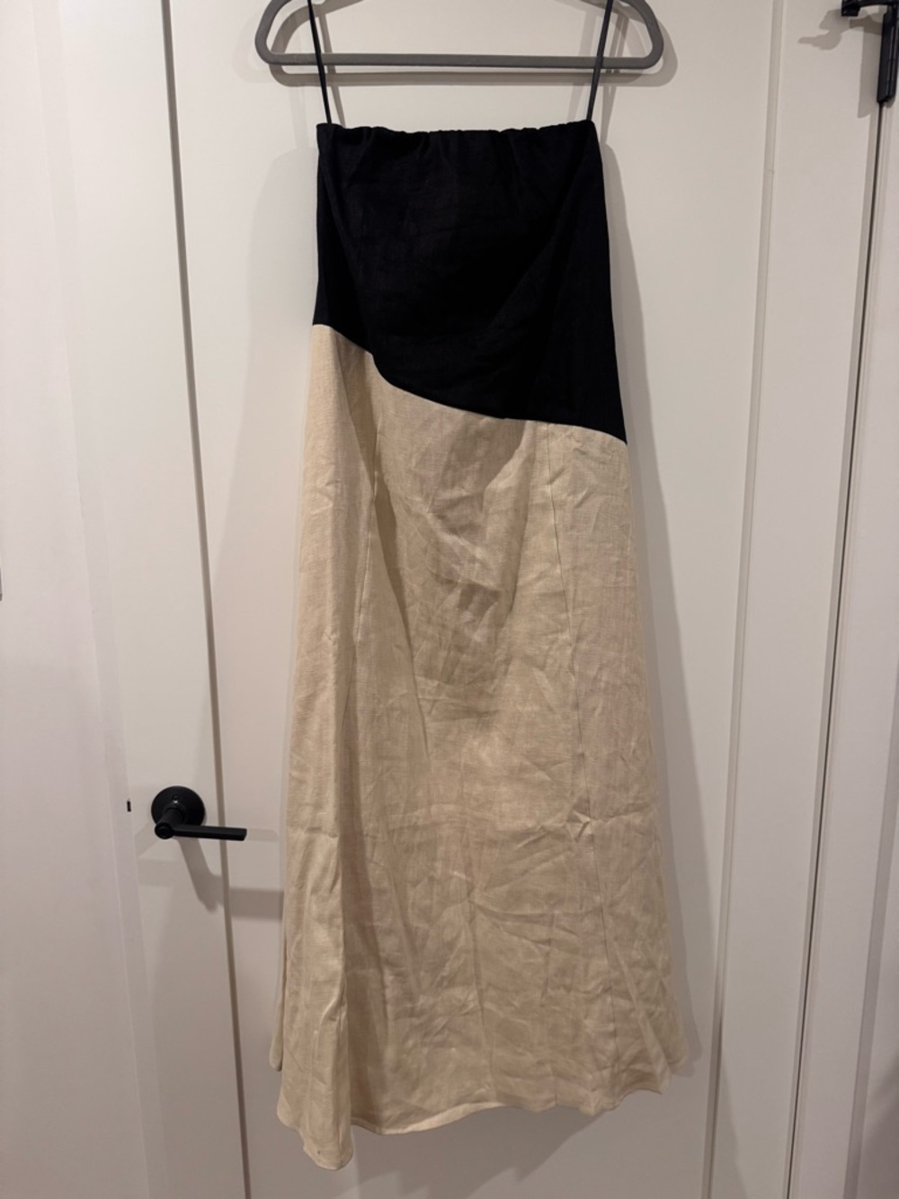 DISSH Black and Cream Colorblock Strapless Linen Maxi Dress Sz 4